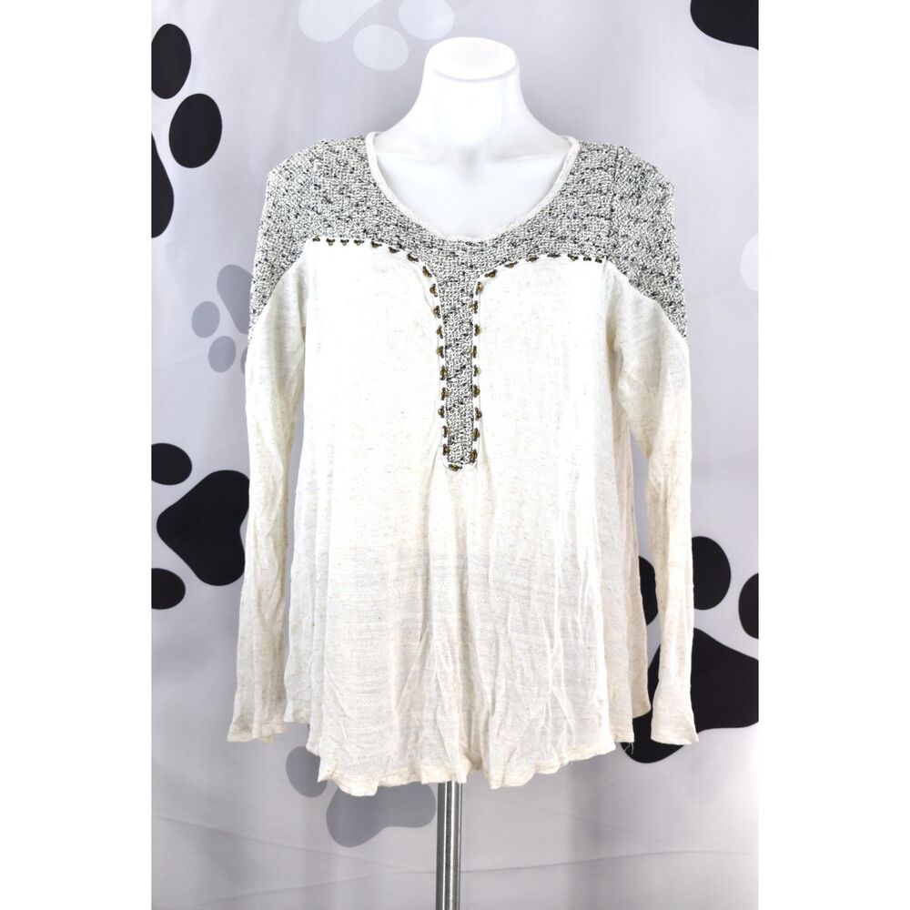 Meadow Rue Anthropologie Long Sleeve Clorinde Crochet Tunic Top Cream Large
